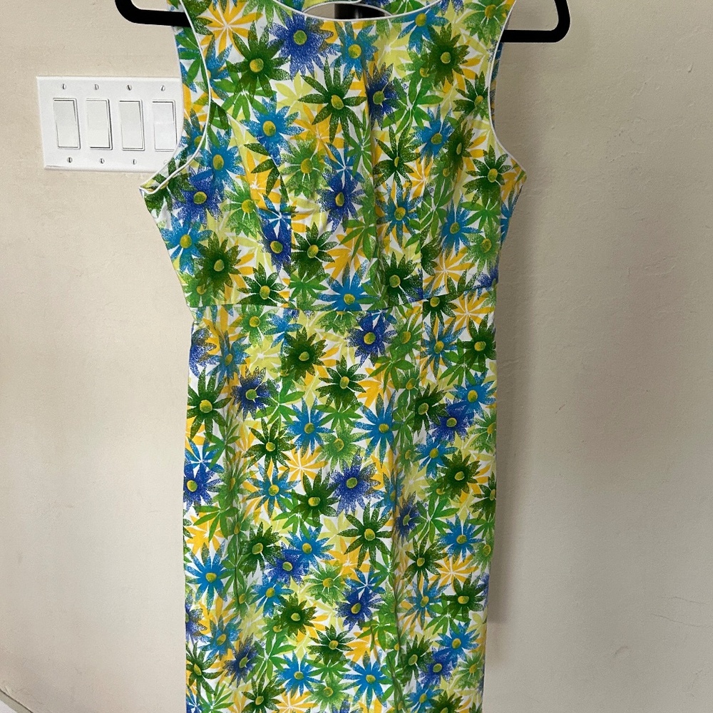 Floral Print Sleeveless Cotton Spandex Stretch Sheath Classic Cut Dress